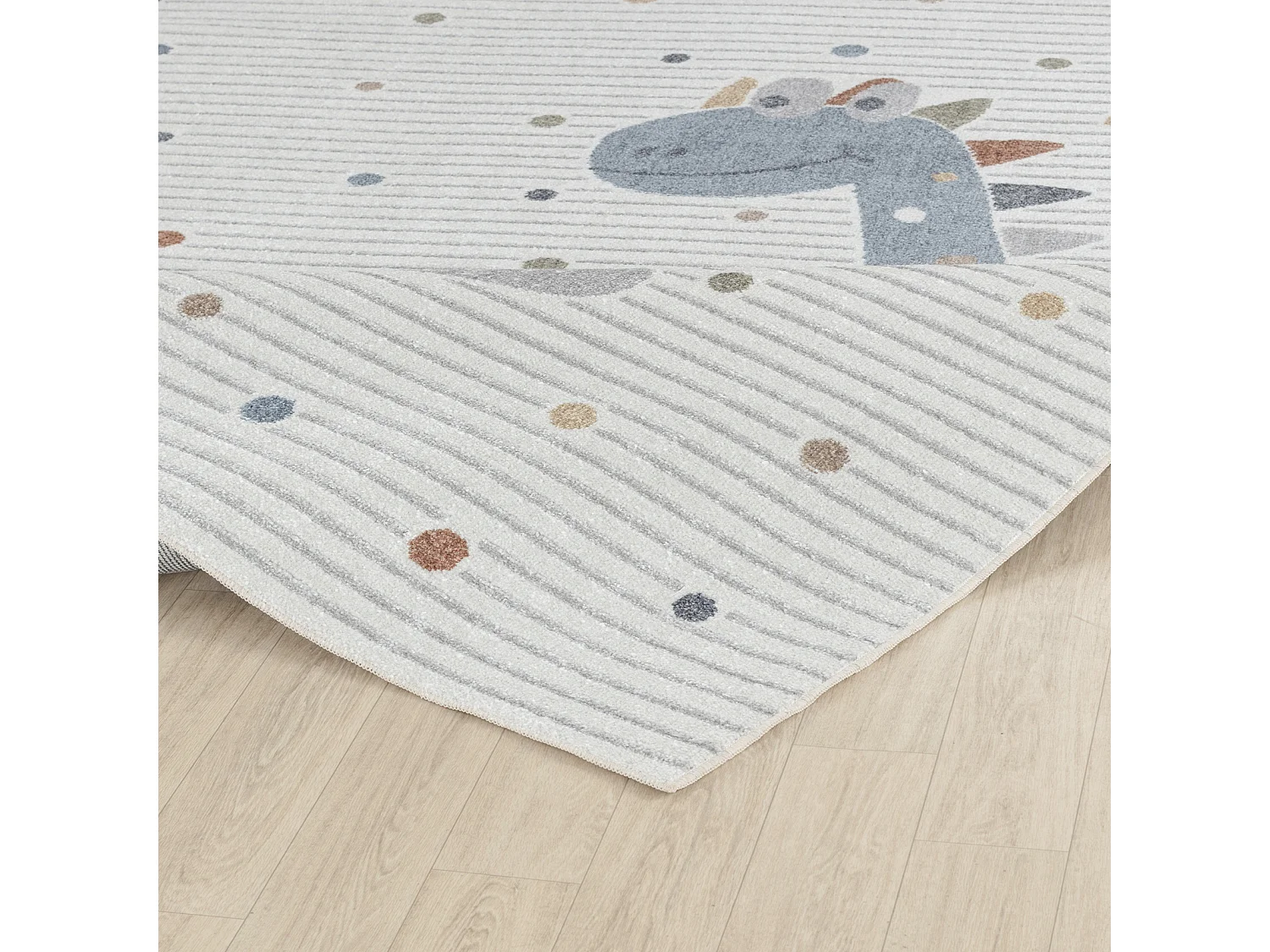 Tapis Enfant Lavable en Machine Dinosaure - Beige/Gris - 160x213cm - DINO