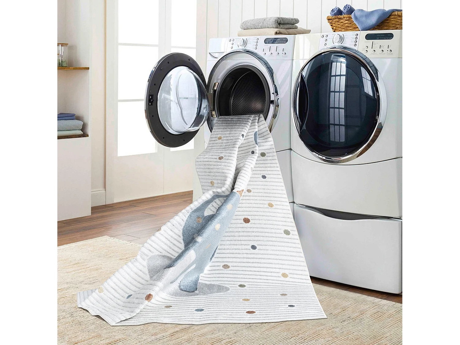 Tapis Enfant Lavable en Machine Dinosaure - Beige/Gris - 160x213cm - DINO