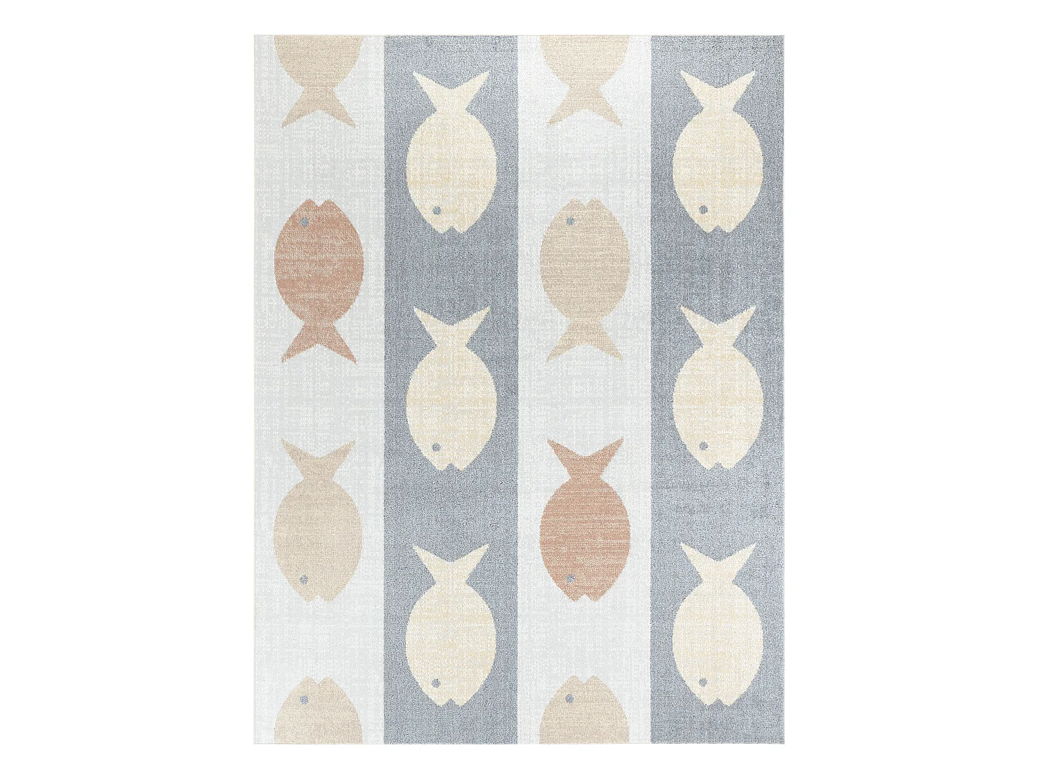 Tapis Enfant Lavable en Machine Poissons - Beige/Gris/Orange - 160x213cm - AQUAFIESTA