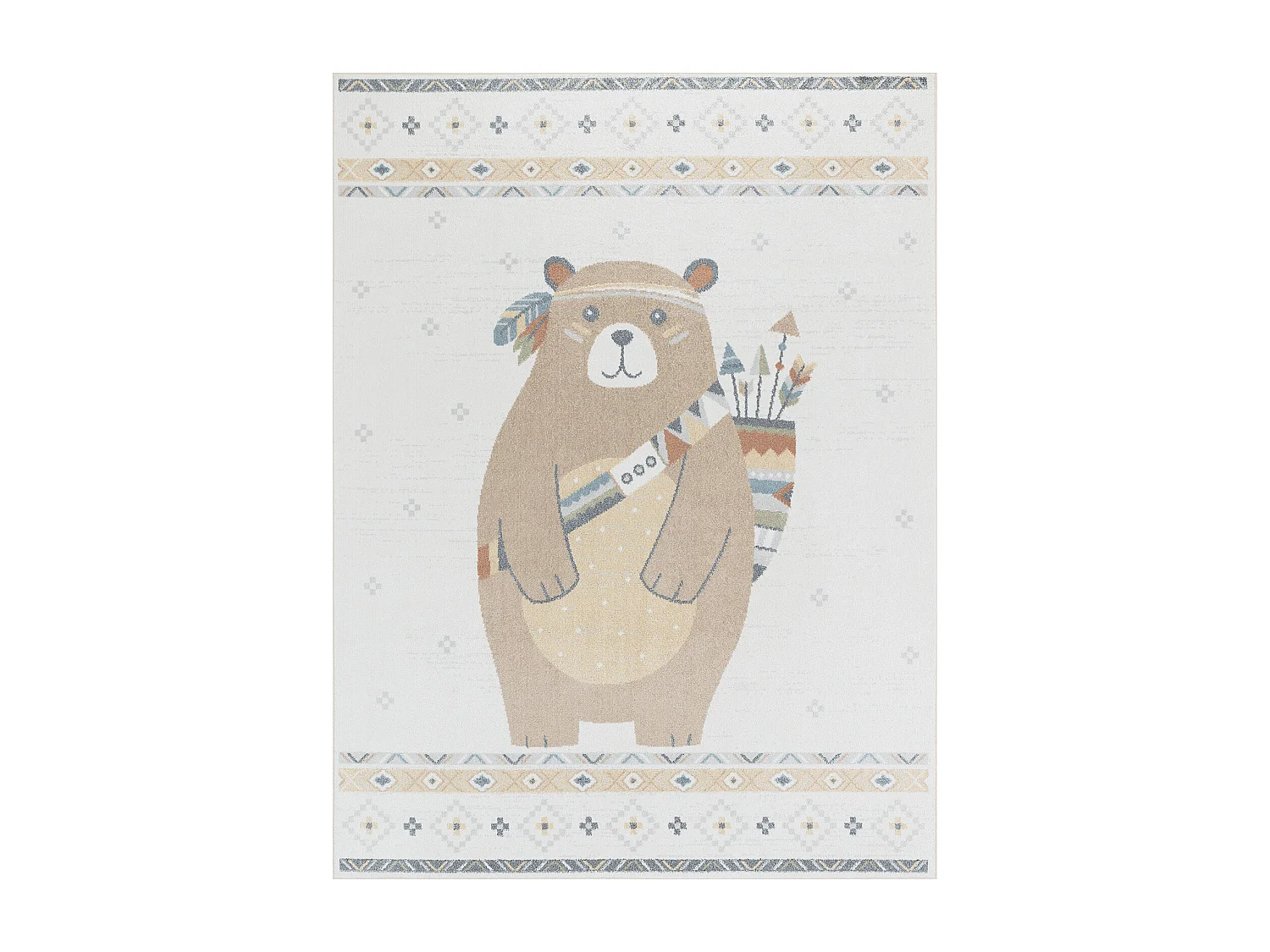 Tapis Enfant Lavable en Machine Ours Indien - Beige/Brun - 120x170cm - OURSIGENE