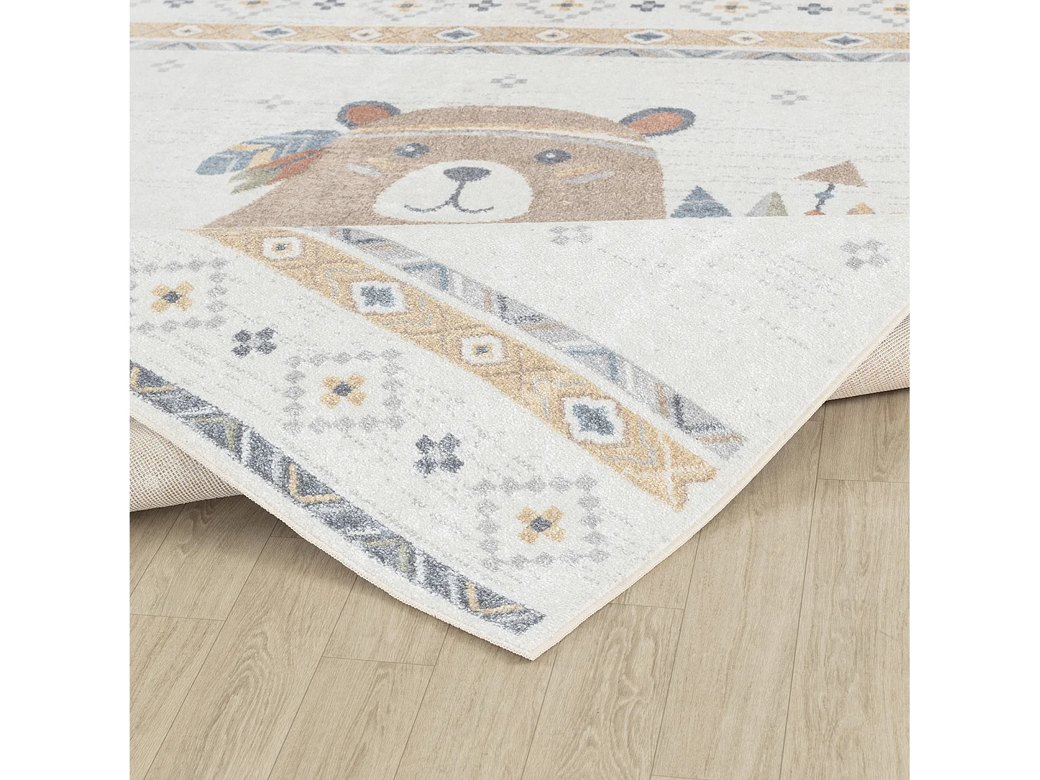 Tapis Enfant Lavable en Machine Ours Indien - Beige/Brun - 120x170cm - OURSIGENE