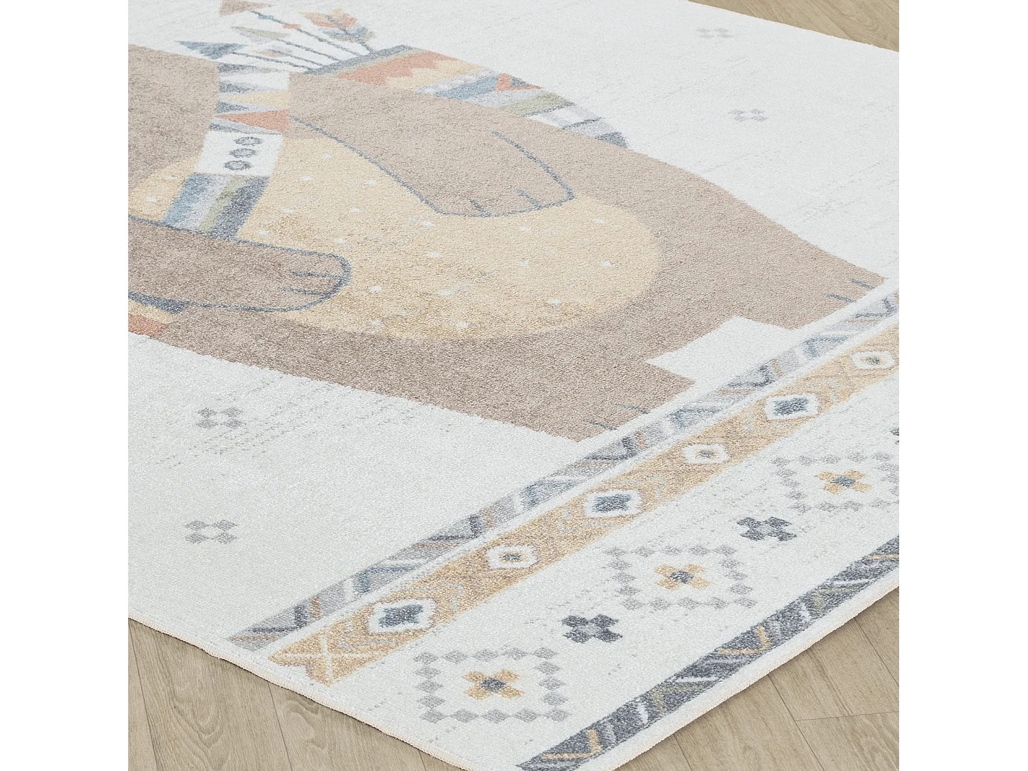 Tapis Enfant Lavable en Machine Ours Indien - Beige/Brun - 120x170cm - OURSIGENE