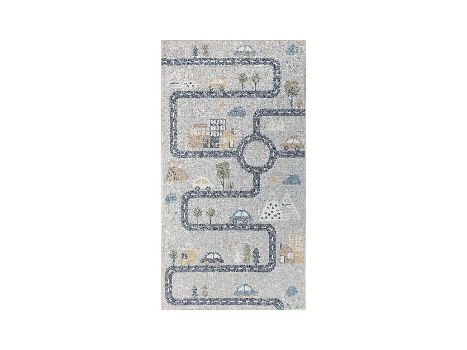 Tappeto Bambini Lavabile Pista Automobilistica - Blu/Grigio - 80x150cm - VROOMVILLE