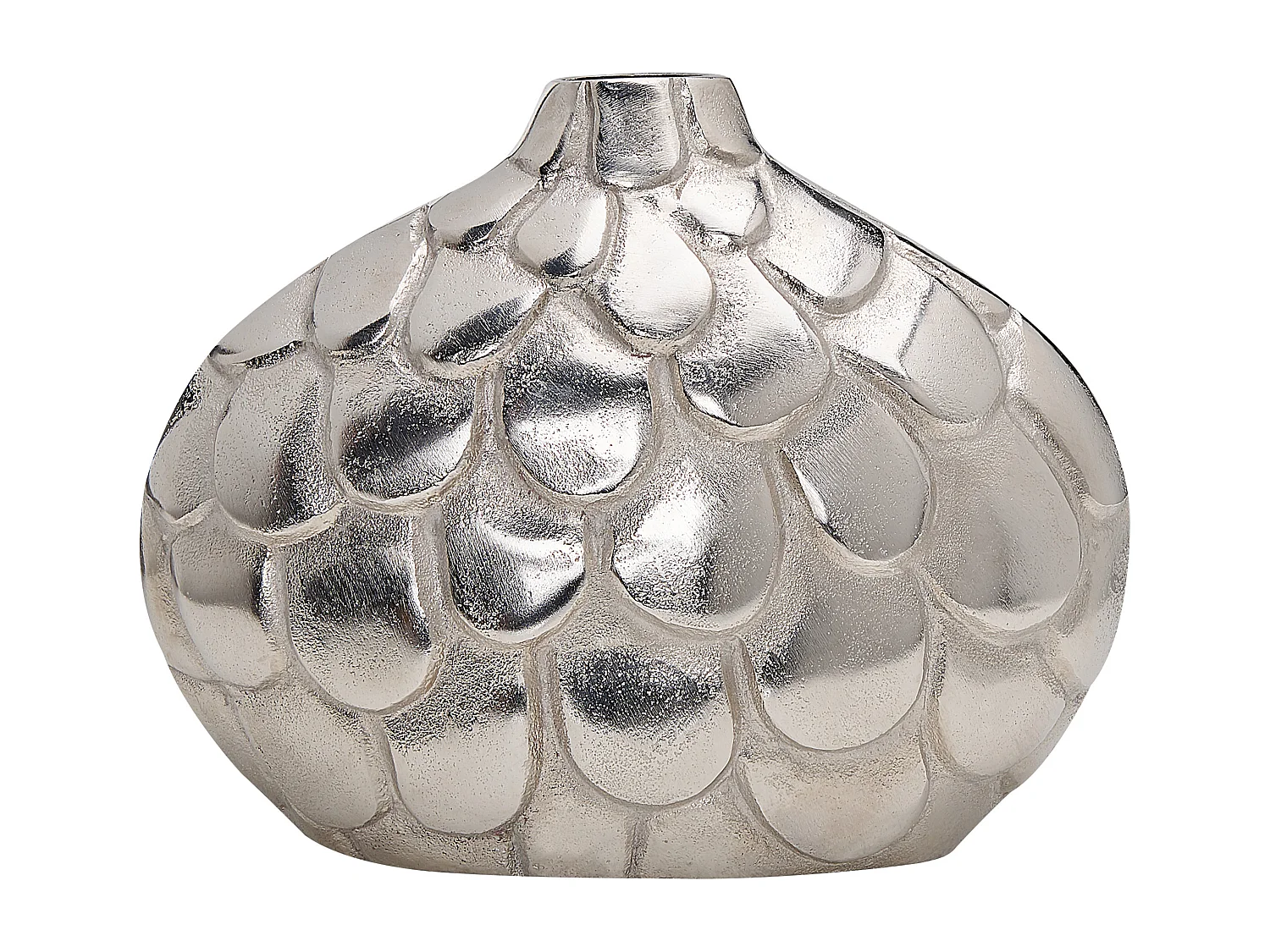 Blumenvase Aluminium silber mit Schuppen Struktur 26 cm Handarbeit Deko Timgad