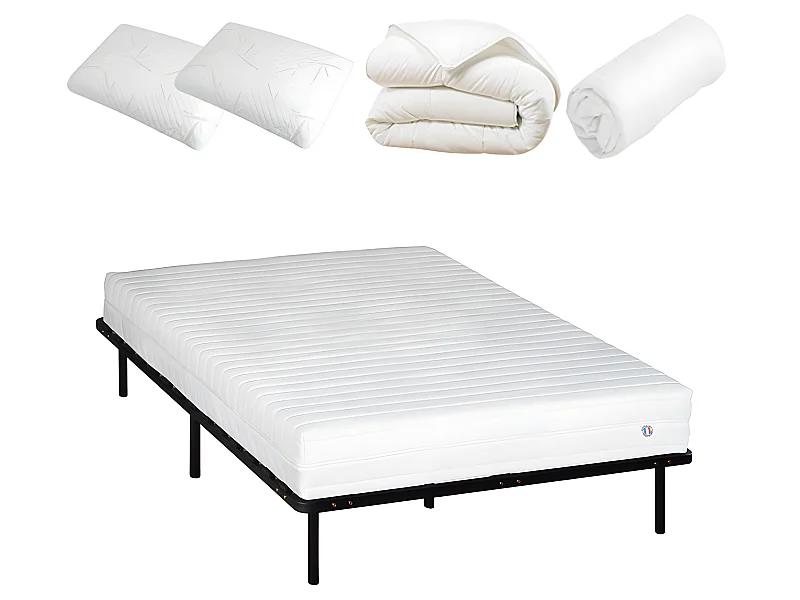 OLYMPE LITERIE | Pack Prêt à dormir KLO 140x190 cm | Matelas Mousse Haute Densité + Sommier + Accessoires