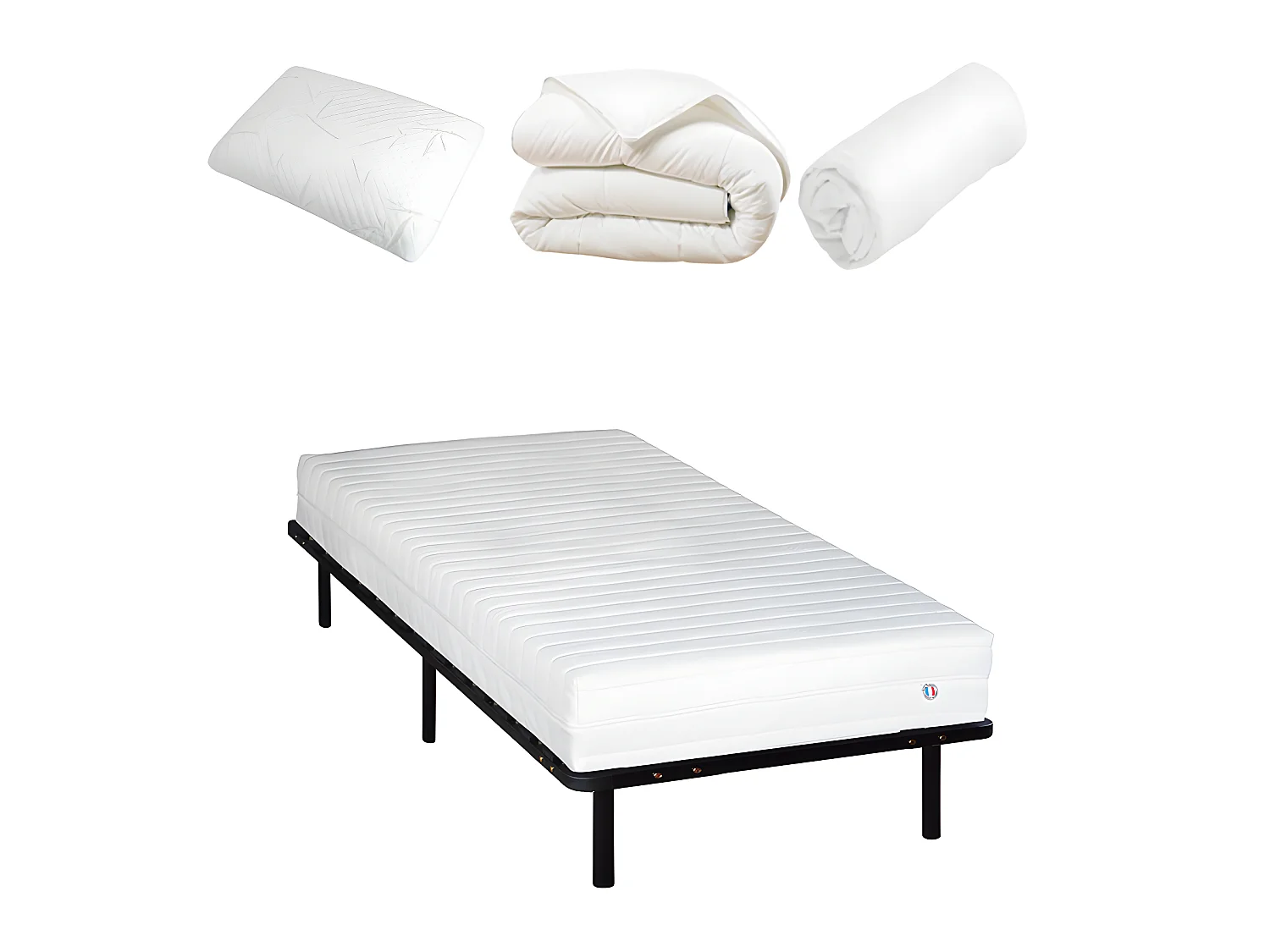 OLYMPE LITERIE | Pack Prêt à dormir KLO 90x200 cm | Matelas Mousse Haute Densité + Sommier + Accessoires