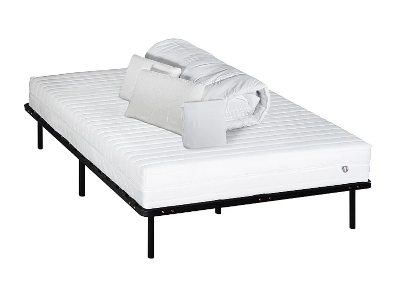 OLYMPE LITERIE | Pack Prêt à dormir KLO 90x200 cm | Matelas Mousse Haute Densité + Sommier + Accessoires