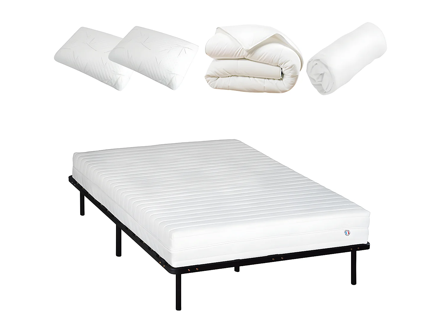 OLYMPE LITERIE | Pack Prêt à dormir KLO 160x200 cm | Matelas Mousse Haute Densité + Sommier + Accessoires