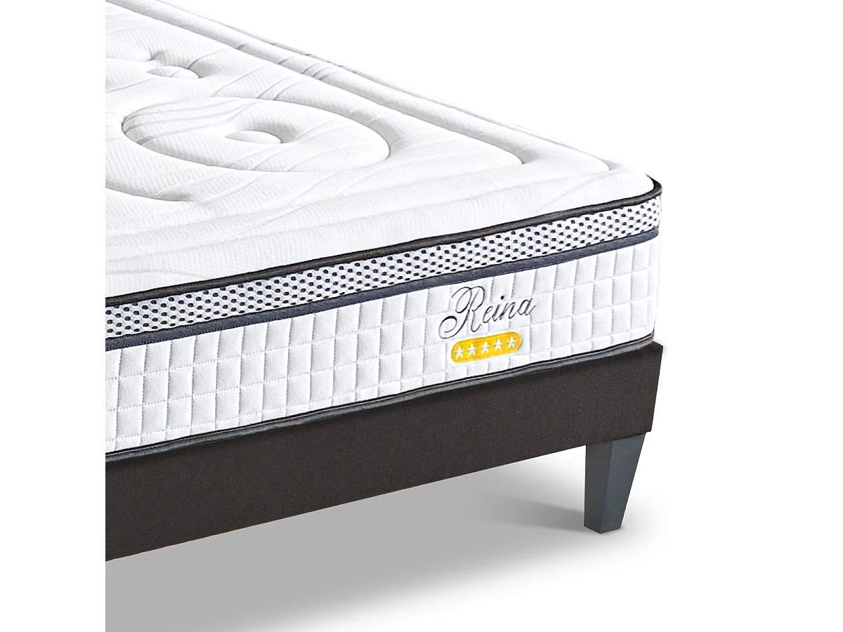 Ensemble matelas ressorts ensachés et sommier en bois