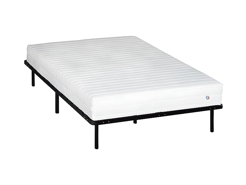 OLYMPE LITERIE | Ensemble KLO 140x190 cm | Matelas Mousse Haute Densité + Sommier Métal