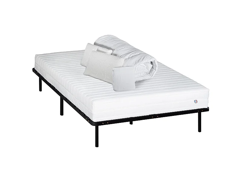 OLYMPE LITERIE | Pack Prêt à dormir KLO 90x190 cm | Matelas Mousse Haute Densité + Sommier + Accessoires