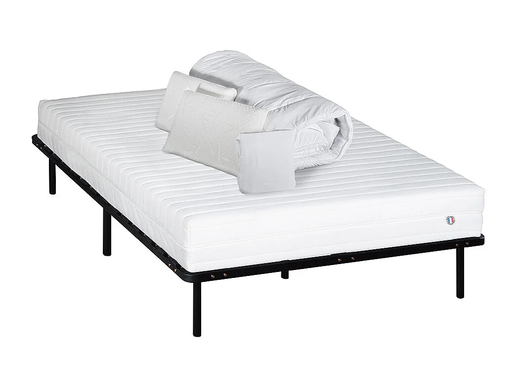 OLYMPE LITERIE | Pack Prêt à dormir KLO 90x190 cm | Matelas Mousse Haute Densité + Sommier + Accessoires