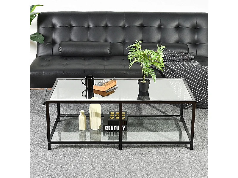 URBAN MEUBLE Mesa de centro rectangular de cristal para salón, cristal templado, estructura de metal, 110*50*42 cm