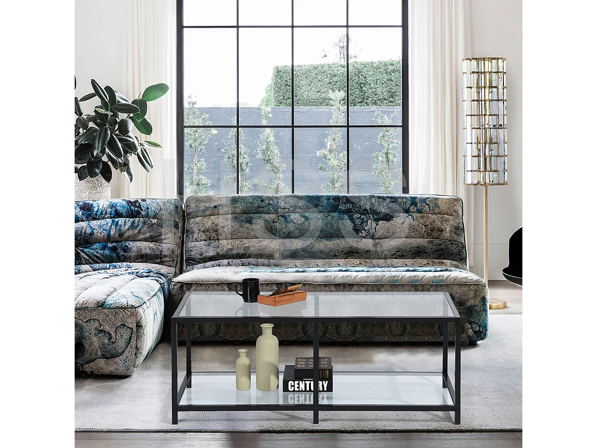 URBAN MEUBLE Mesa de centro rectangular de cristal para salón, cristal templado, estructura de metal, 110*50*42 cm