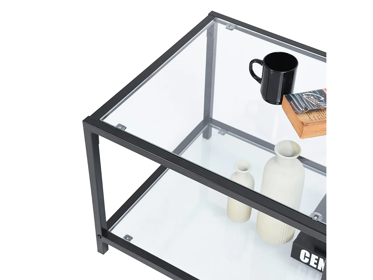 URBAN MEUBLE Mesa de centro rectangular de cristal para salón, cristal templado, estructura de metal, 110*50*42 cm