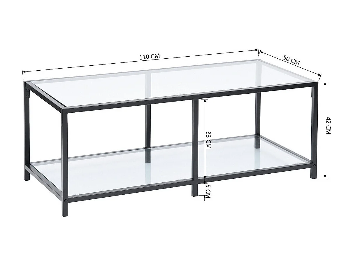 URBAN MEUBLE Mesa de centro rectangular de cristal para salón, cristal templado, estructura de metal, 110*50*42 cm