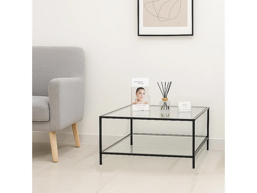 URBAN MEUBLE Table basse salon en verre et en métal noir