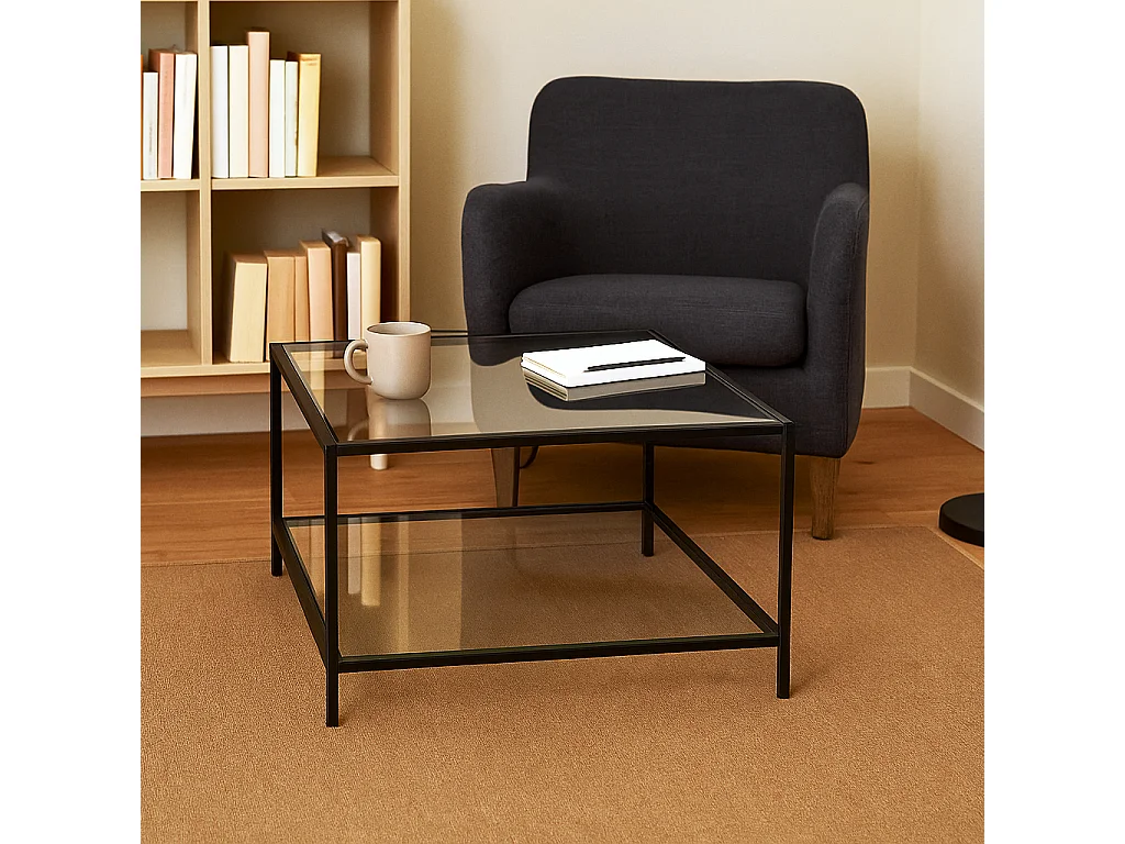 URBAN MEUBLE Table basse salon en verre et en métal noir