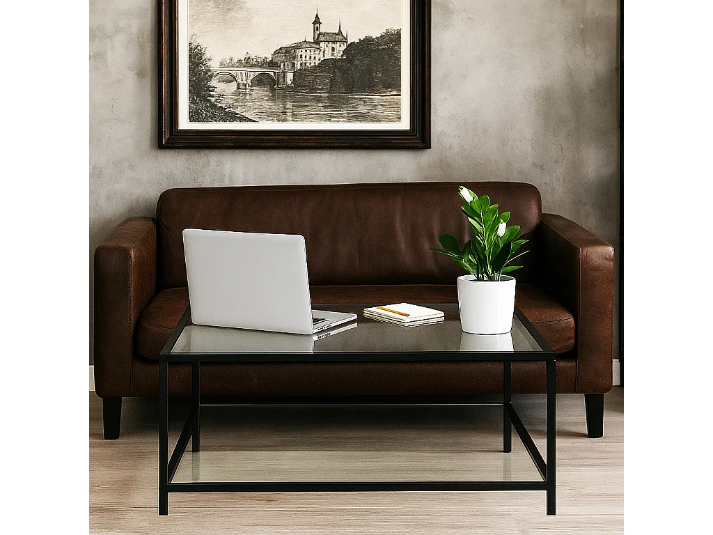 URBAN MEUBLE Table basse salon en verre et en métal noir