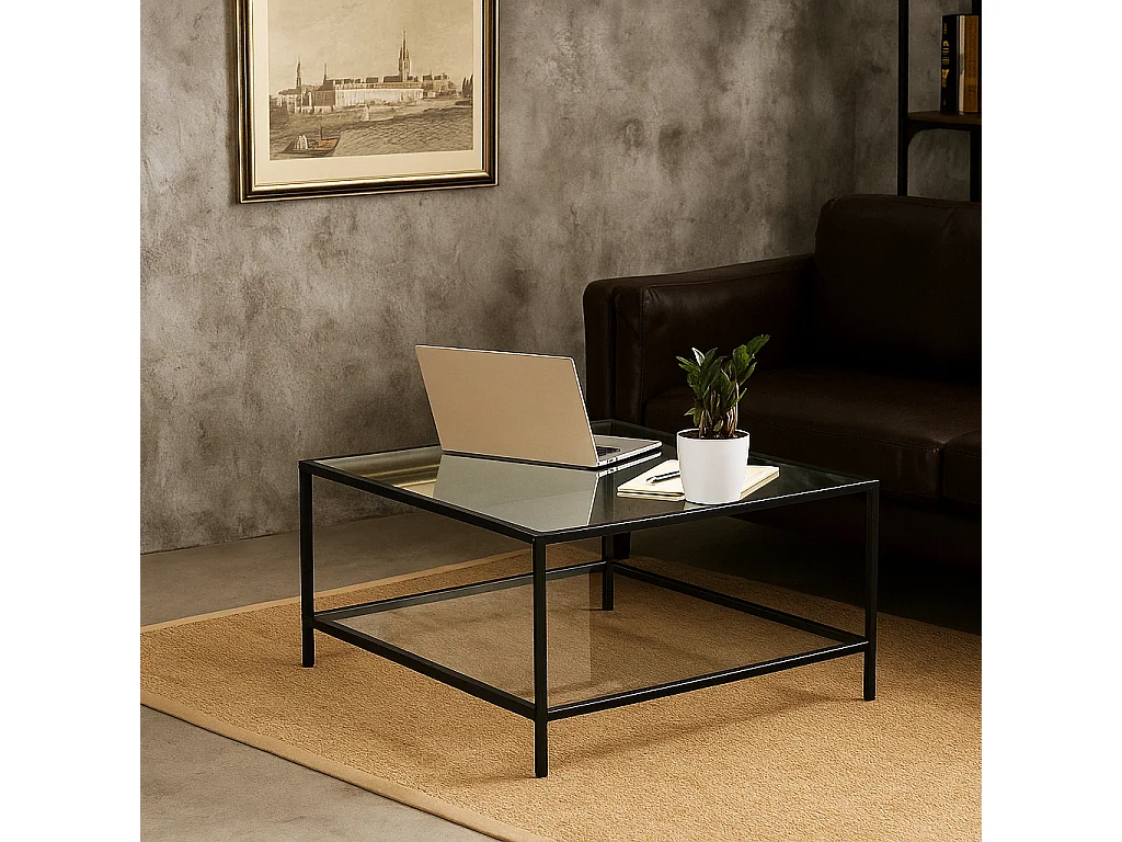 URBAN MEUBLE Table basse salon en verre et en métal noir