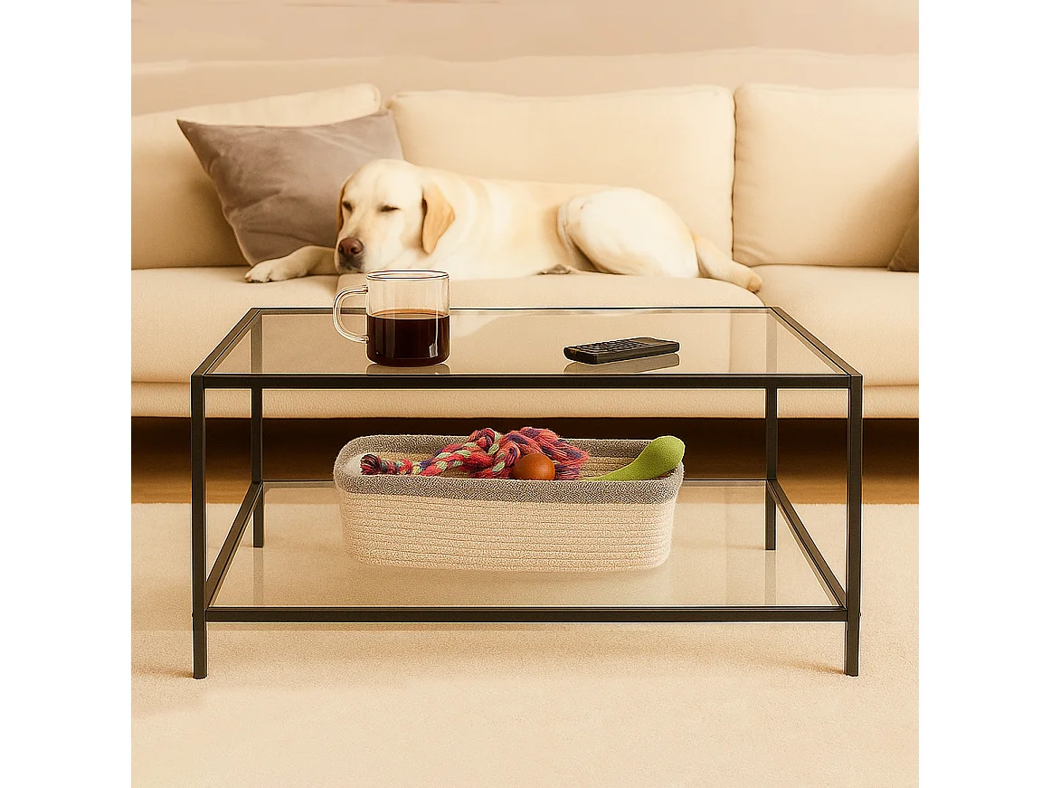 URBAN MEUBLE Table basse salon en verre et en métal noir