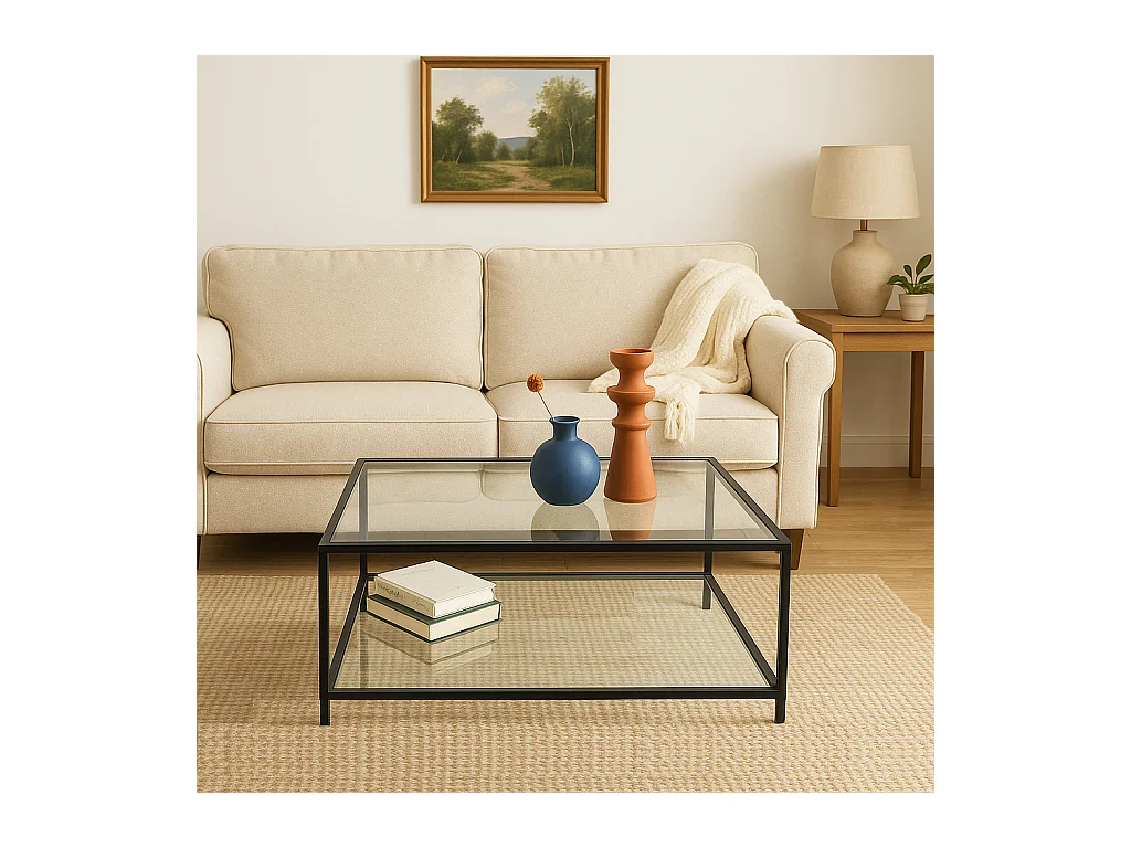 Table basse salon en verre et en métal noir HUDD LMKZ