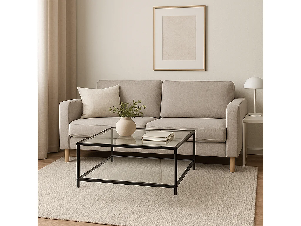 URBAN MEUBLE Table basse salon en verre et en métal noir