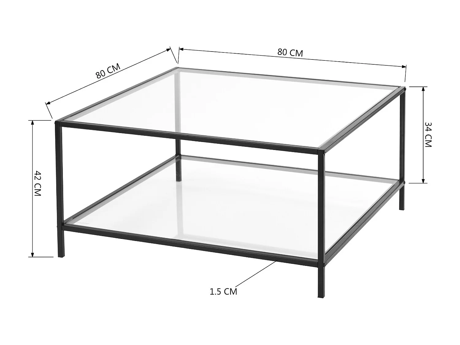 URBAN MEUBLE Table basse salon en verre et en métal noir