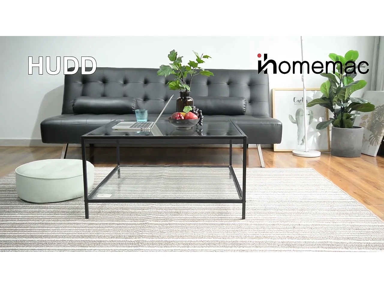 URBAN MEUBLE Table basse salon en verre et en métal noir