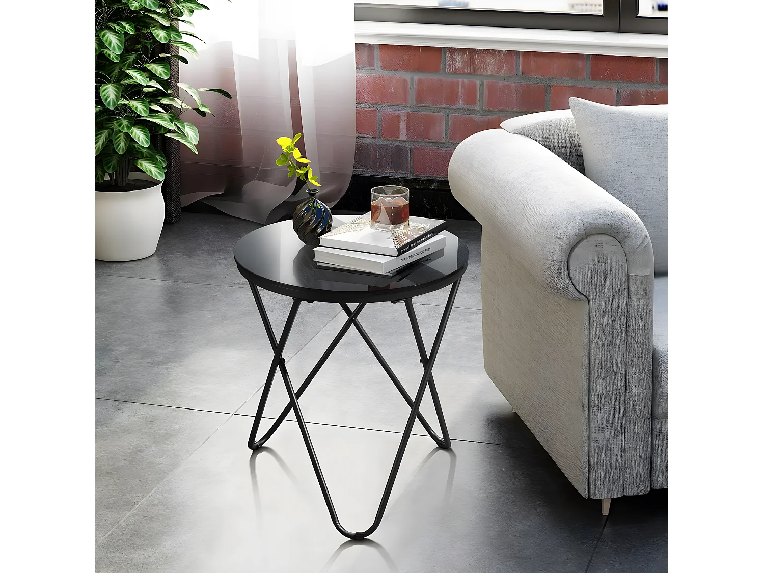 Tavolino di design COLLADO in vetro e metallo nero