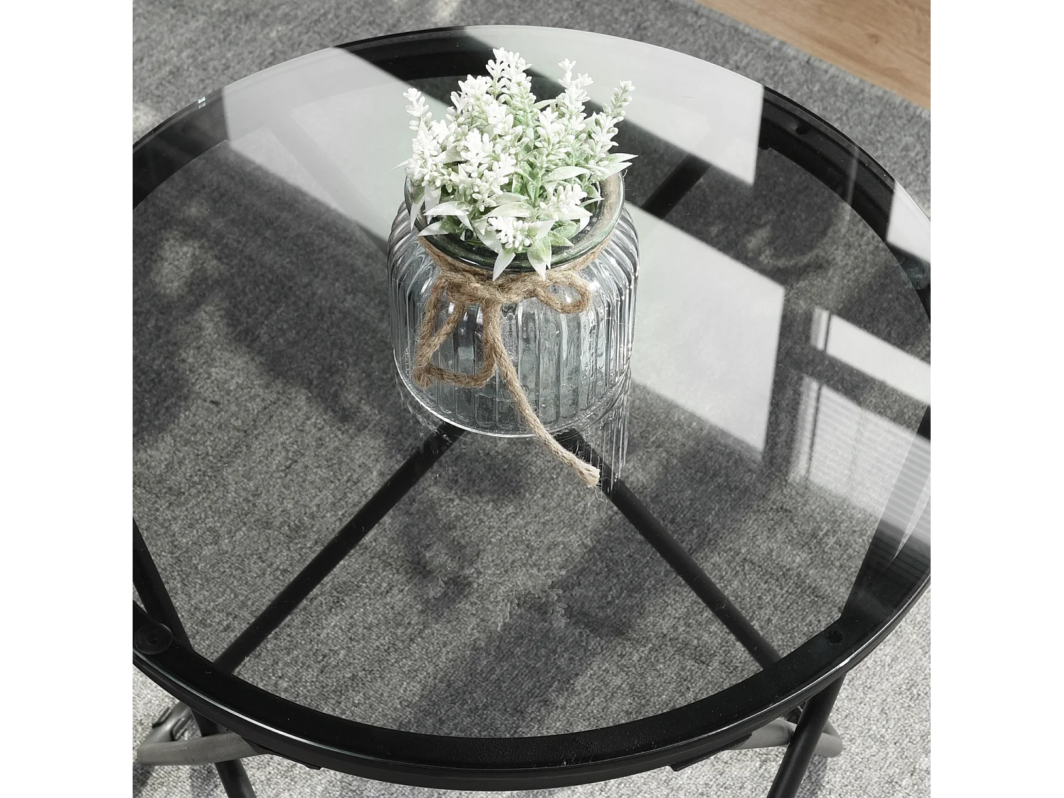 Tavolino di design COLLADO in vetro e metallo nero