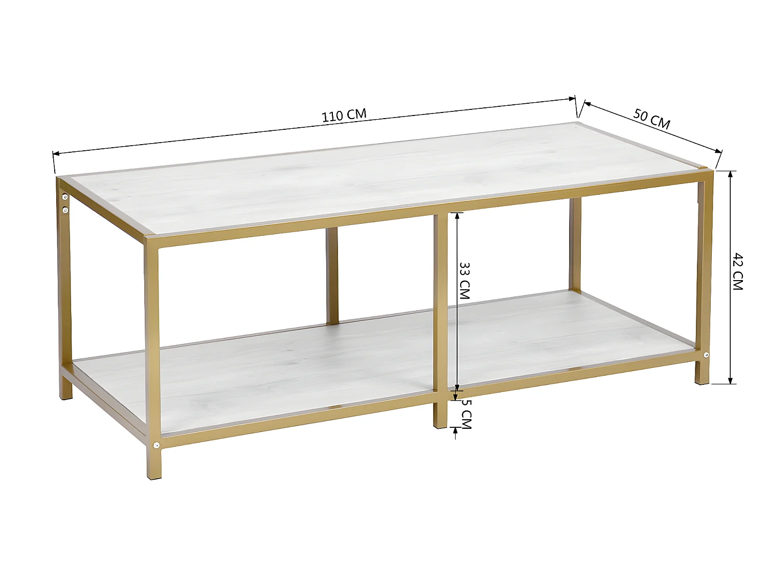 Table basse salon en design marbre et doré JUSTIN WHITE WOOD B