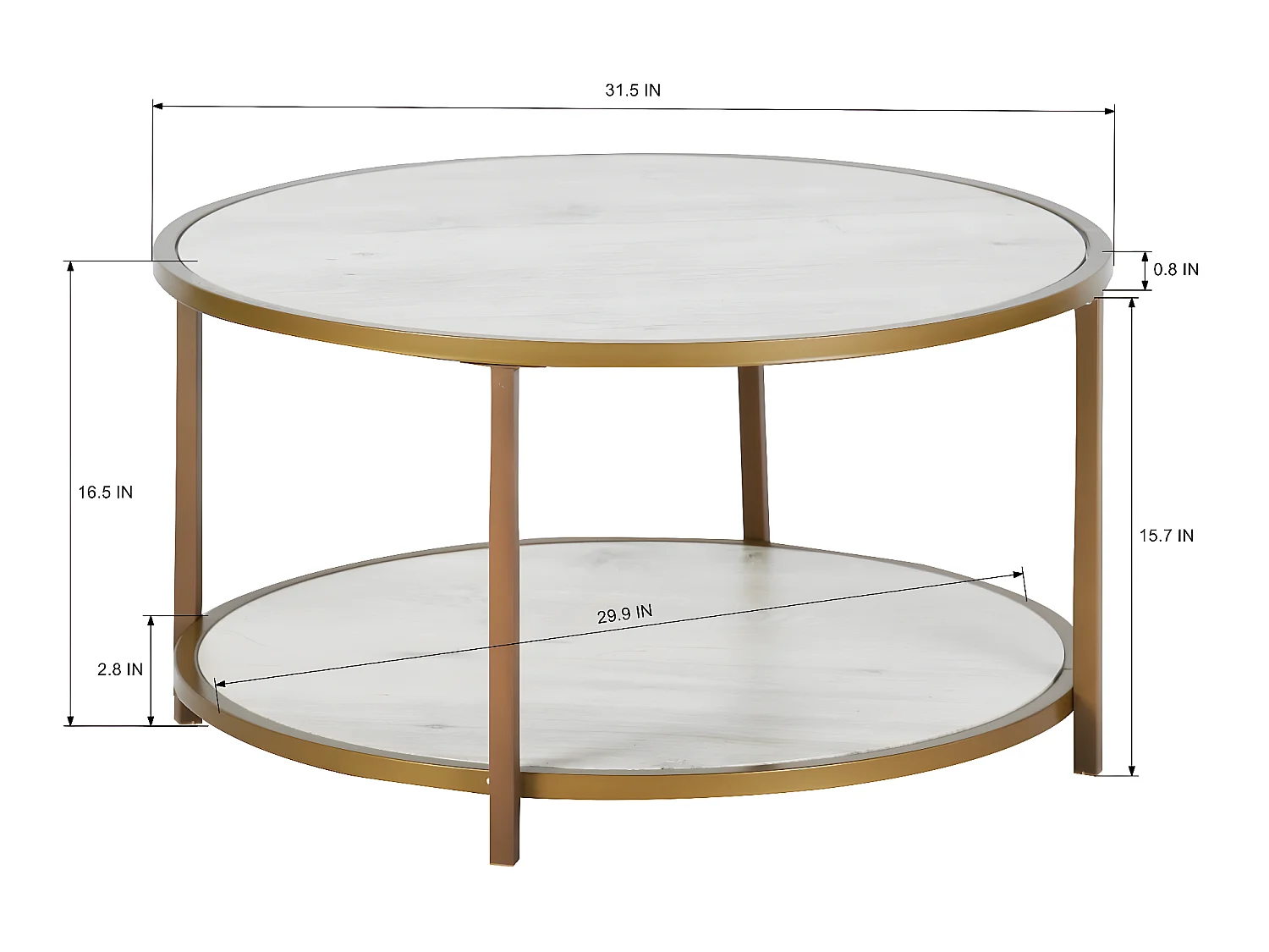 Table basse salon en design marbre et doré NEKA SMALL WHITE WOOD A