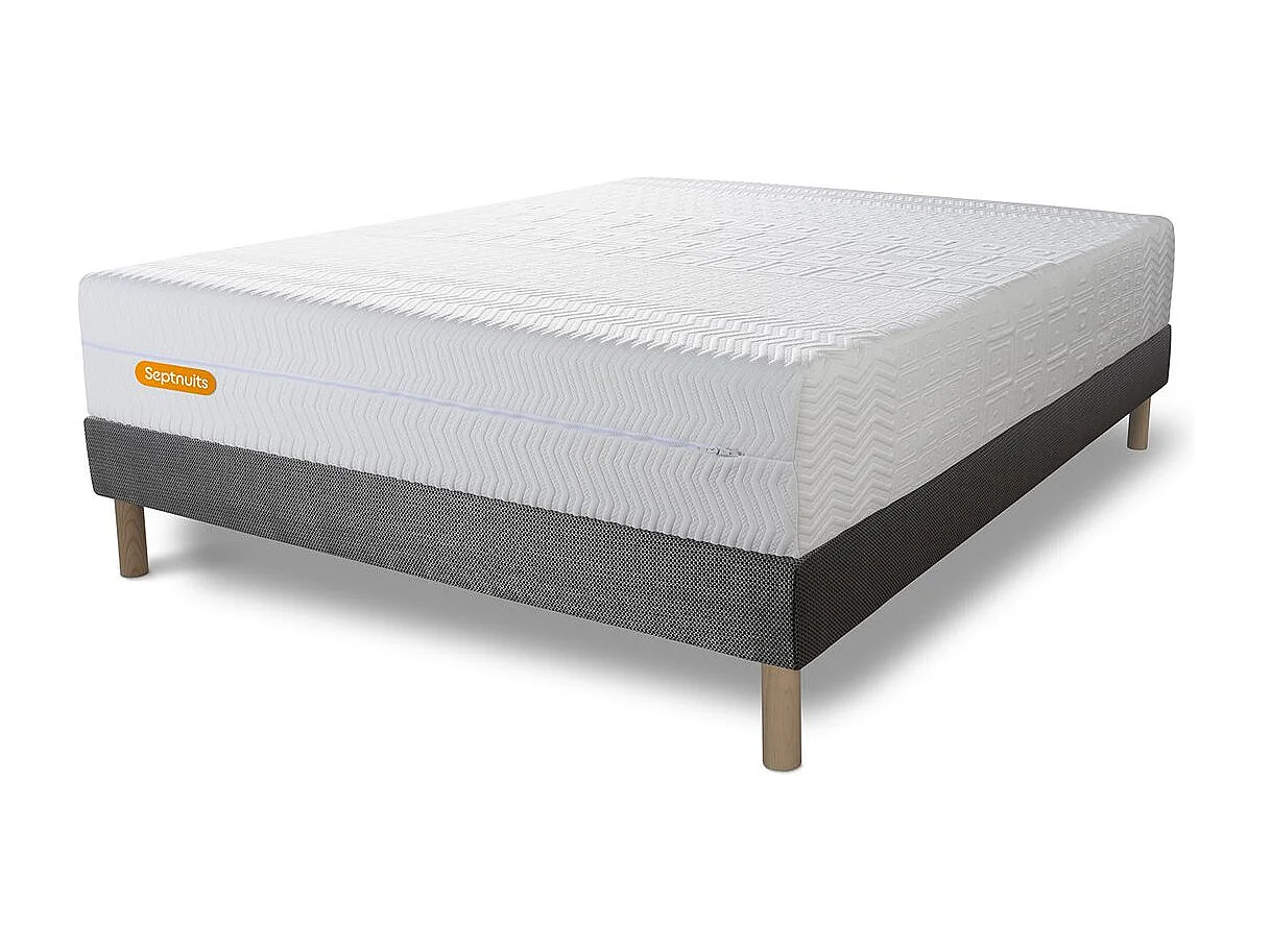Matelas + sommier gris 160x200 Memo Bio Mousse à mémoire de forme 5 zones de confort Maxi épaisseur Déhoussable