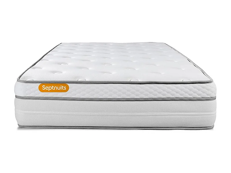 Matelas + sommier gris 90x190 Memo Luxe Ressorts ensachés + mémoire de forme 5 zones de confort MAXI épaisseur