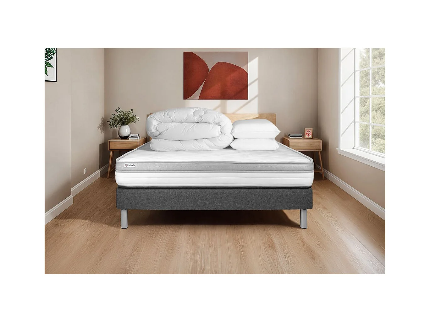 Pack prêt à dormir VITAL RELAX 180 x 200 cm sommier Kit gris