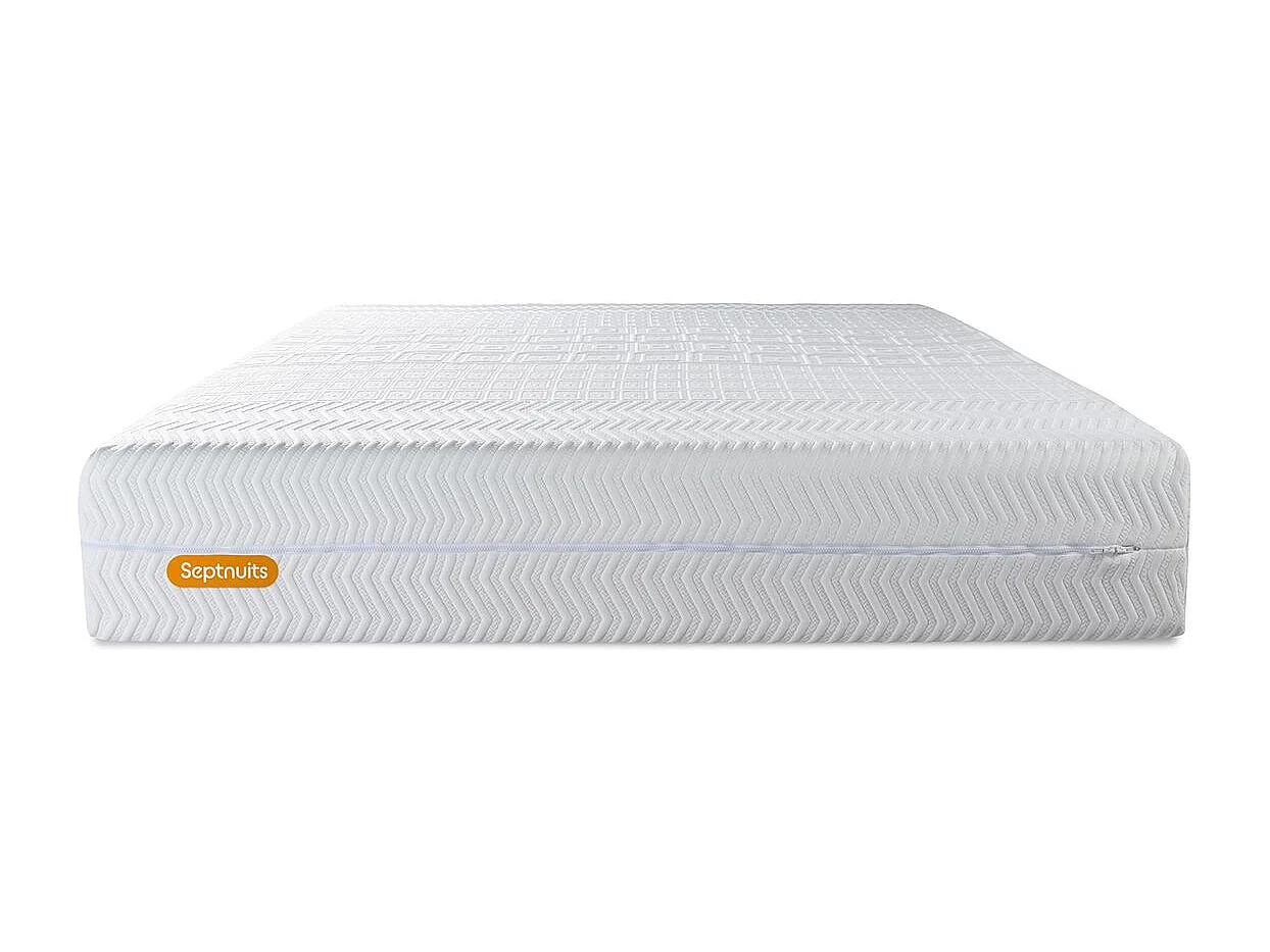 Matelas + sommier gris 140x200 Memo Bio Mousse à mémoire de forme 5 zones de confort Maxi épaisseur Déhoussable