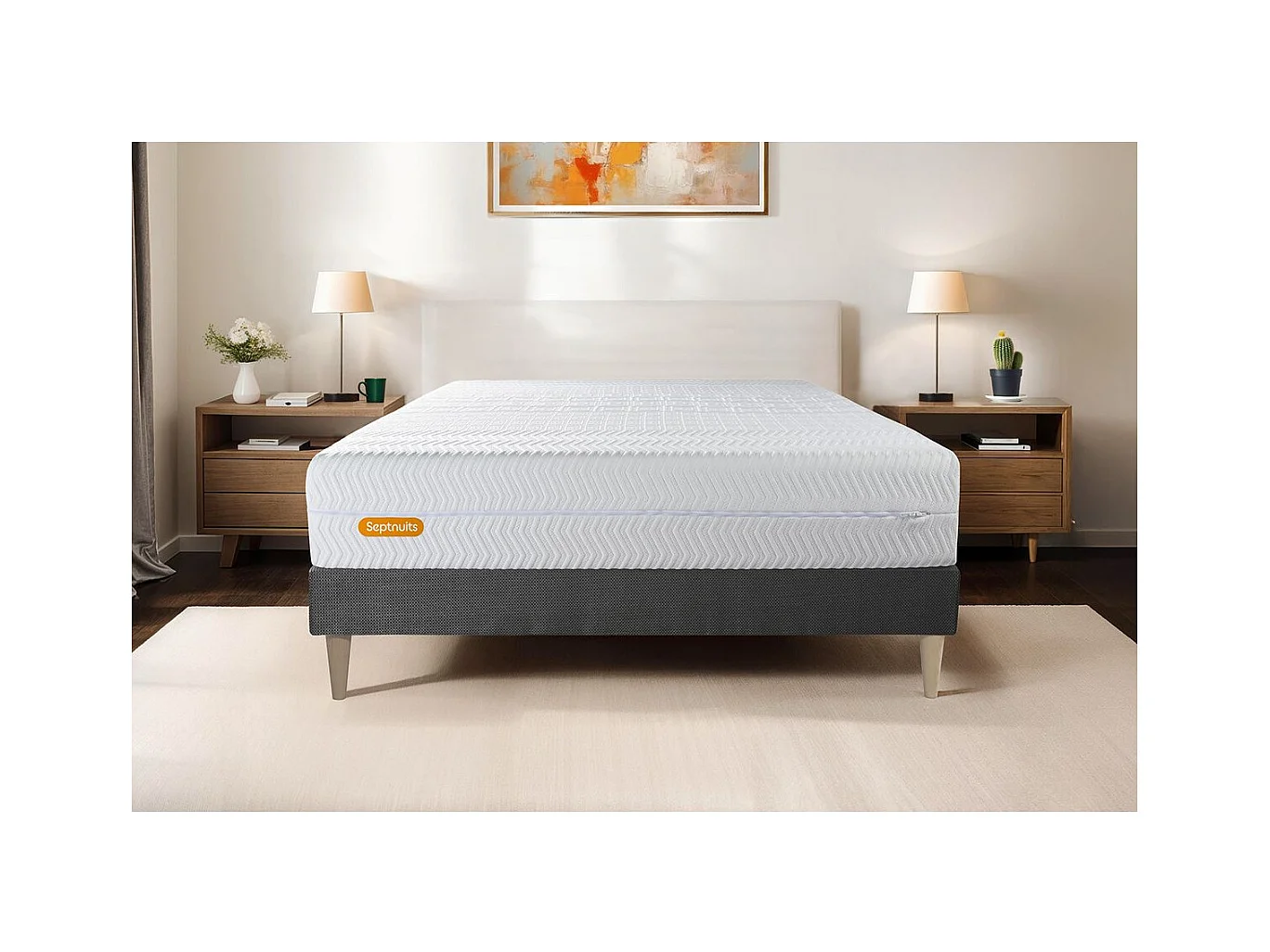 Matelas + sommier gris 140x200 Memo Bio Mousse à mémoire de forme 5 zones de confort Maxi épaisseur Déhoussable