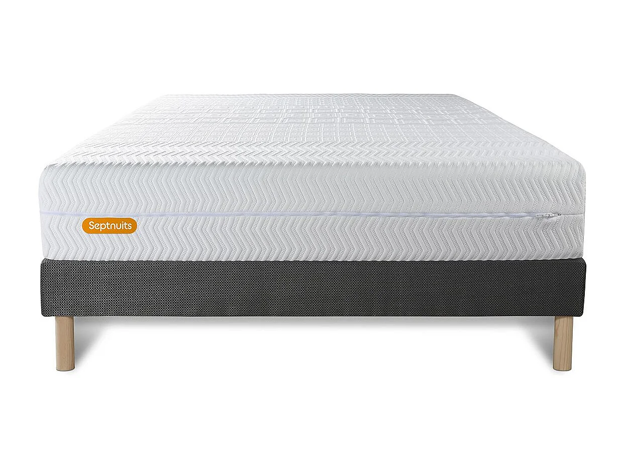 Matelas + sommier gris 140x200 Memo Bio Mousse à mémoire de forme 5 zones de confort Maxi épaisseur Déhoussable