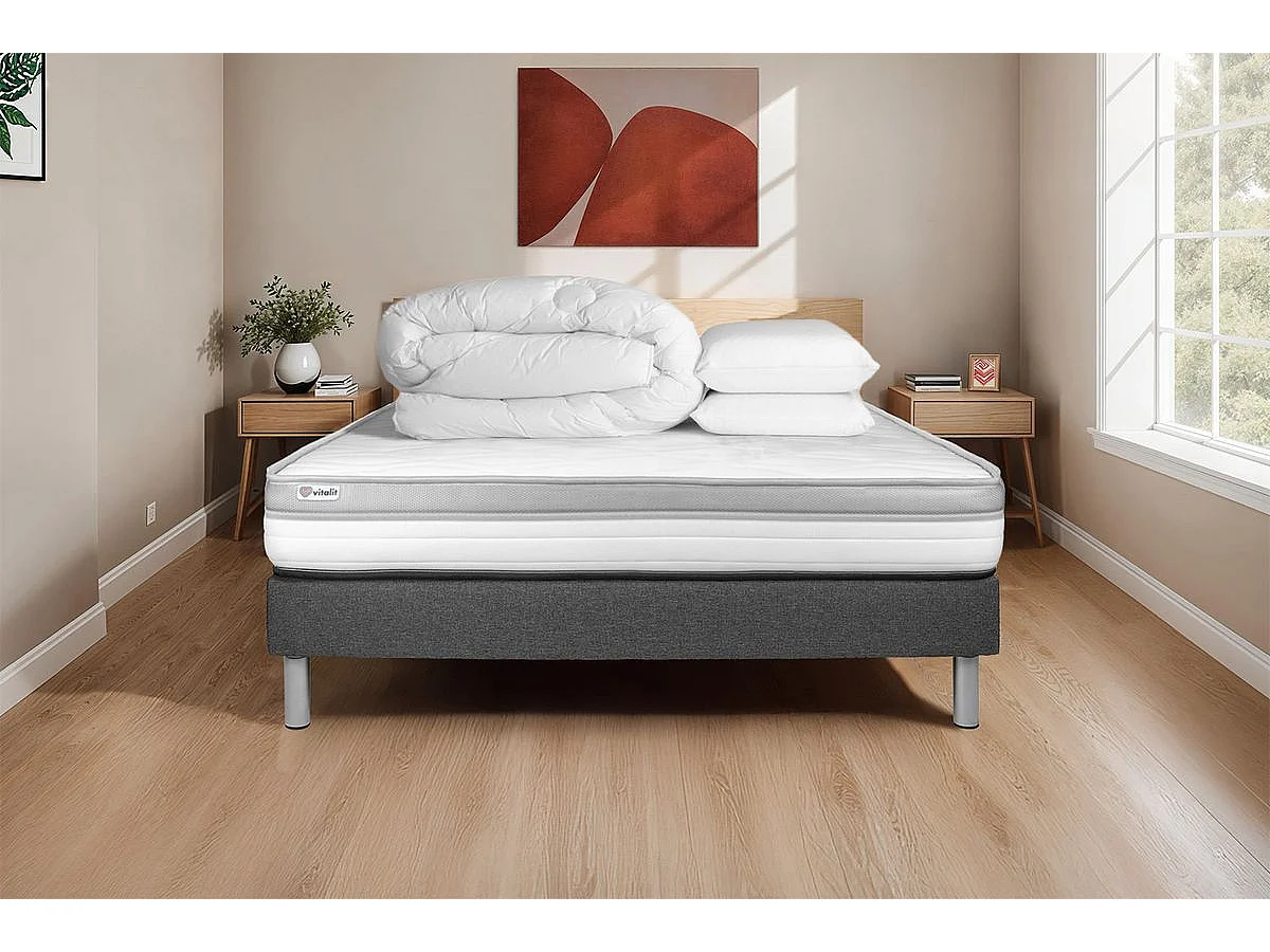 Pack prêt à dormir VITAL RELAX 200 x 200 cm sommier Kit gris