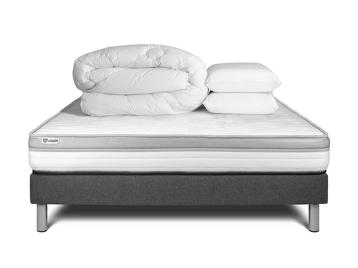 Pack prêt à dormir VITAL RELAX 200 x 200 cm sommier Kit gris