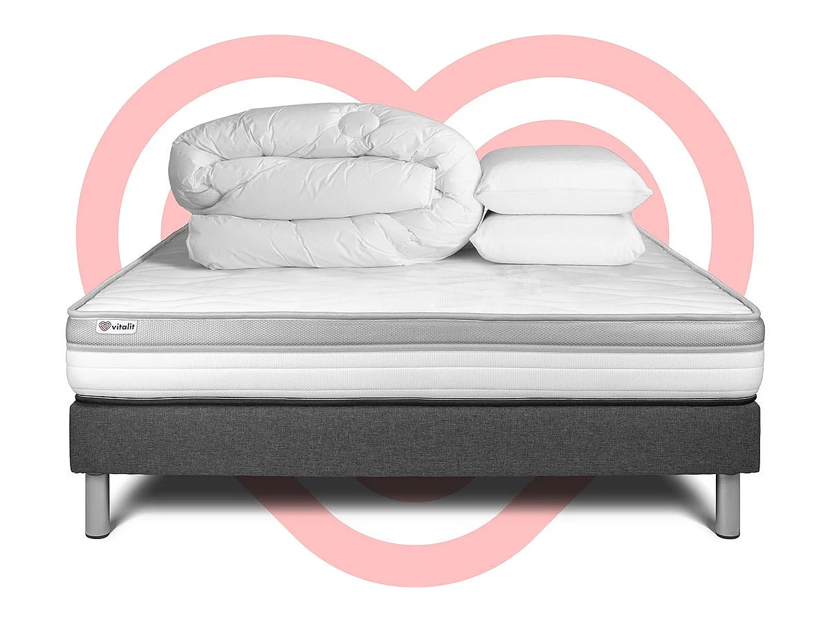 Pack prêt à dormir VITAL RELAX 200 x 200 cm sommier Kit gris