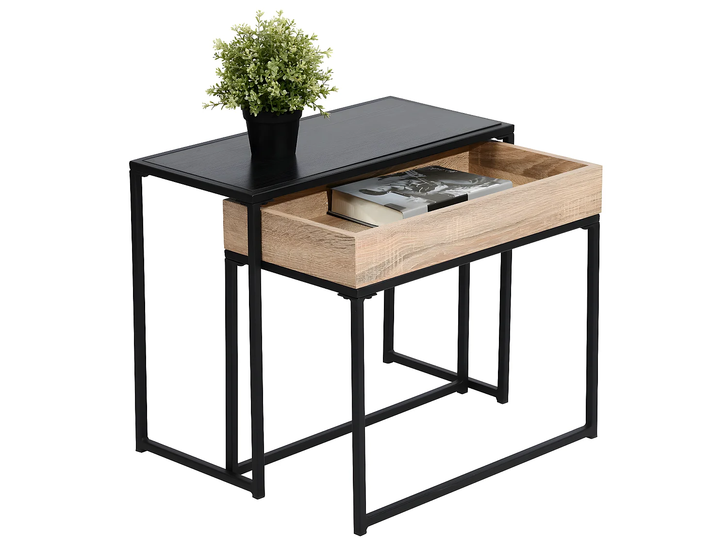 Set moderno di tavolini impilabili in metallo e legno CURRY BLACK WOOD A