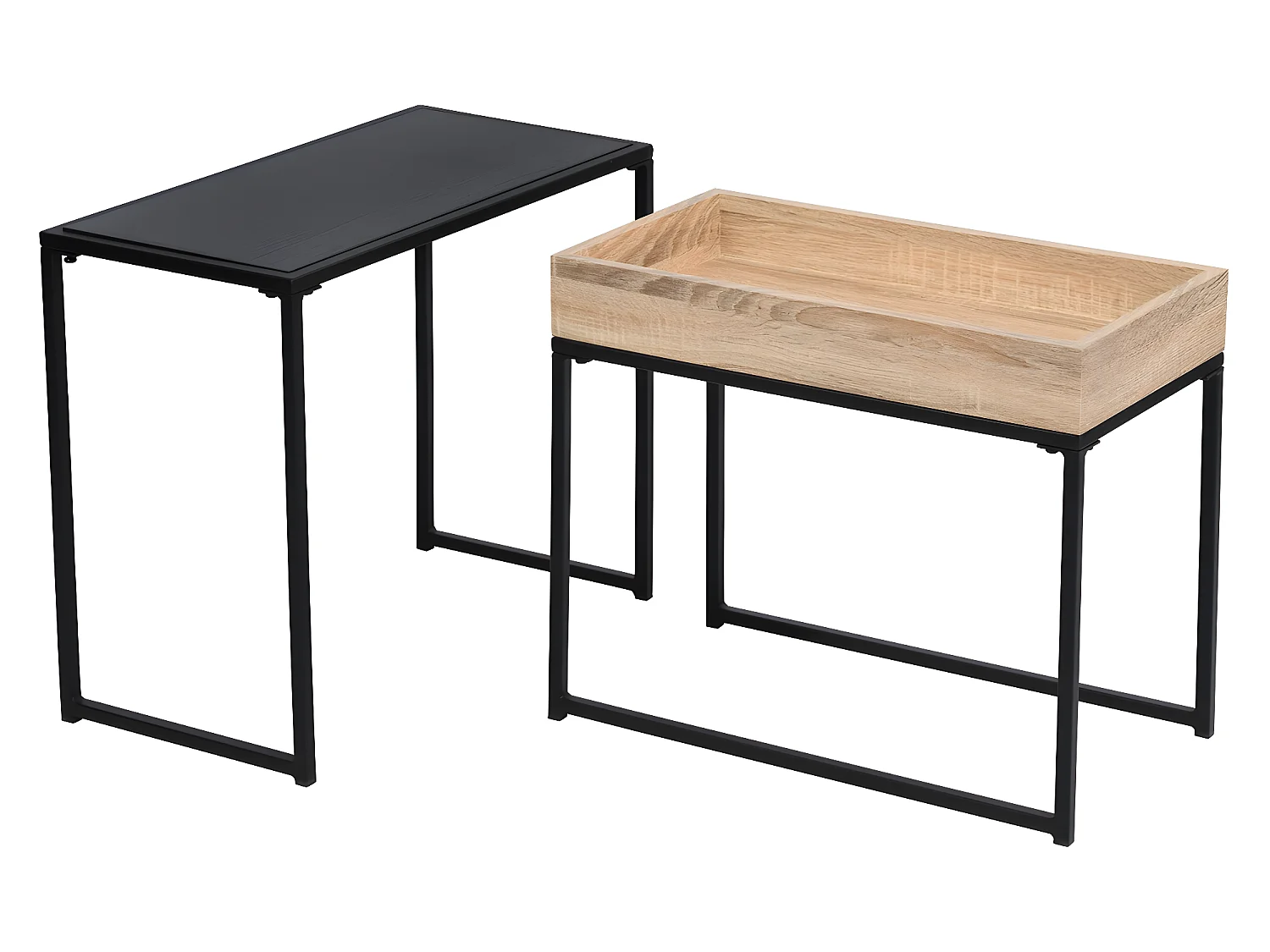 Set moderno di tavolini impilabili in metallo e legno CURRY BLACK WOOD A