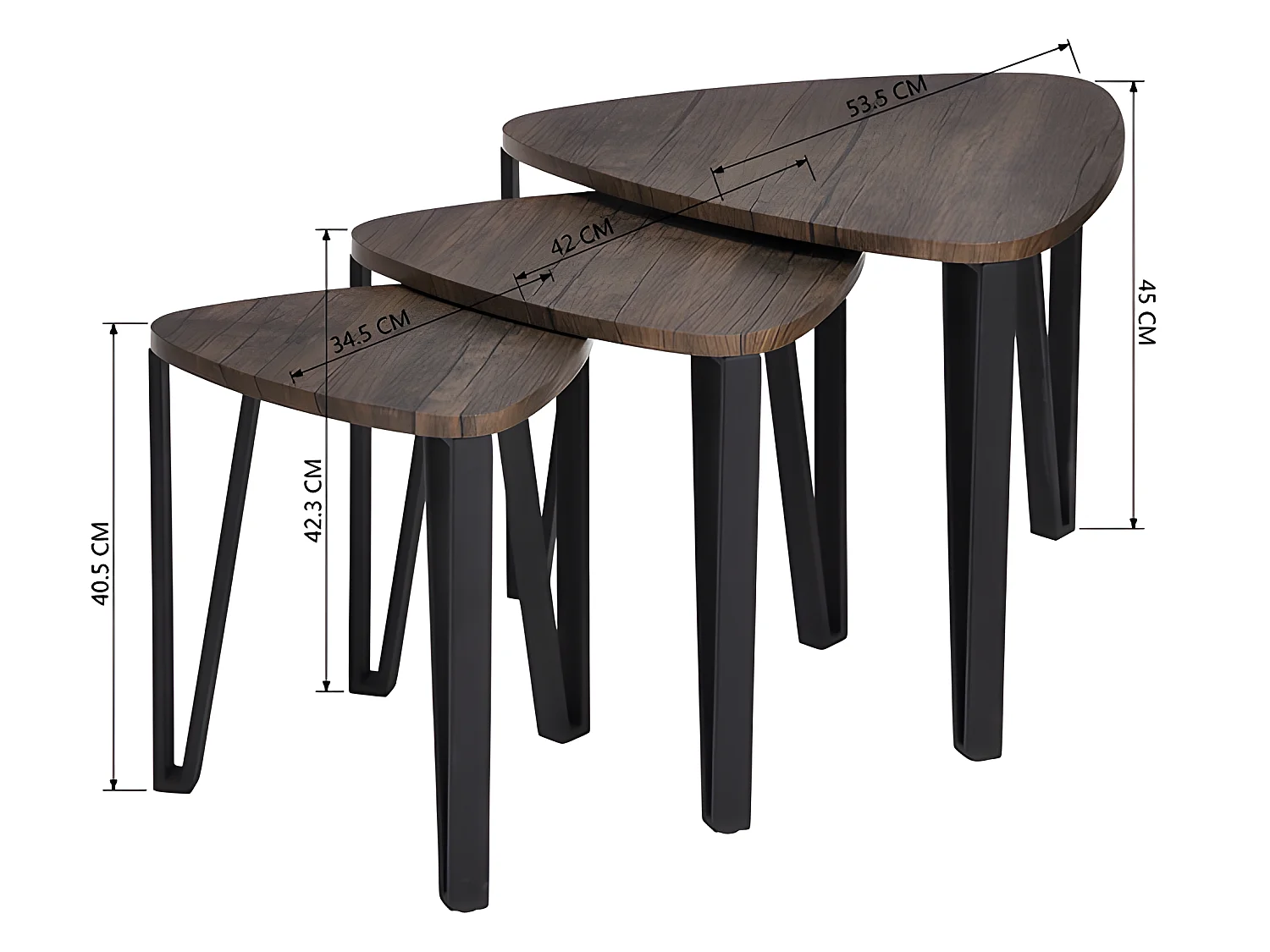 Ensemble de 3 tables gigognes au style industriel noir et bois KAUWHATA MDF HM