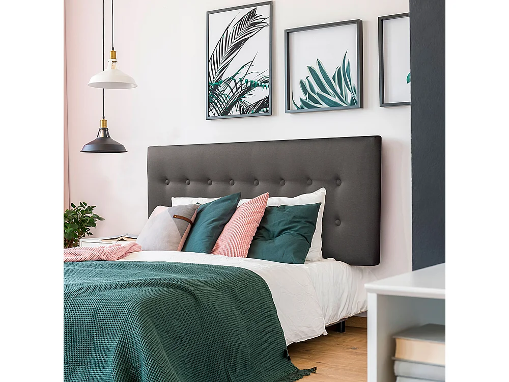 BELLECOUR LITERIE | Tête de lit capitonnée MARGOT 140x110 cm | Coloris Gris anthracite