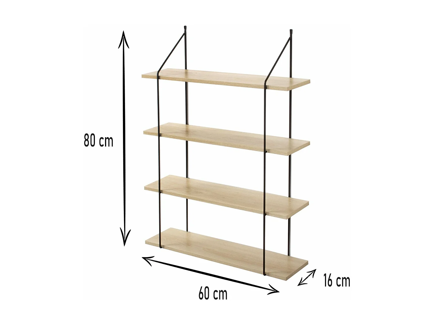 Wandregal mit 4 Regalebenen im Holzdekor L60 cm
