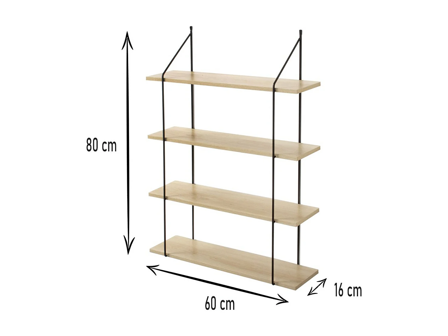 Wandregal mit 4 Regalebenen im Holzdekor L60 cm