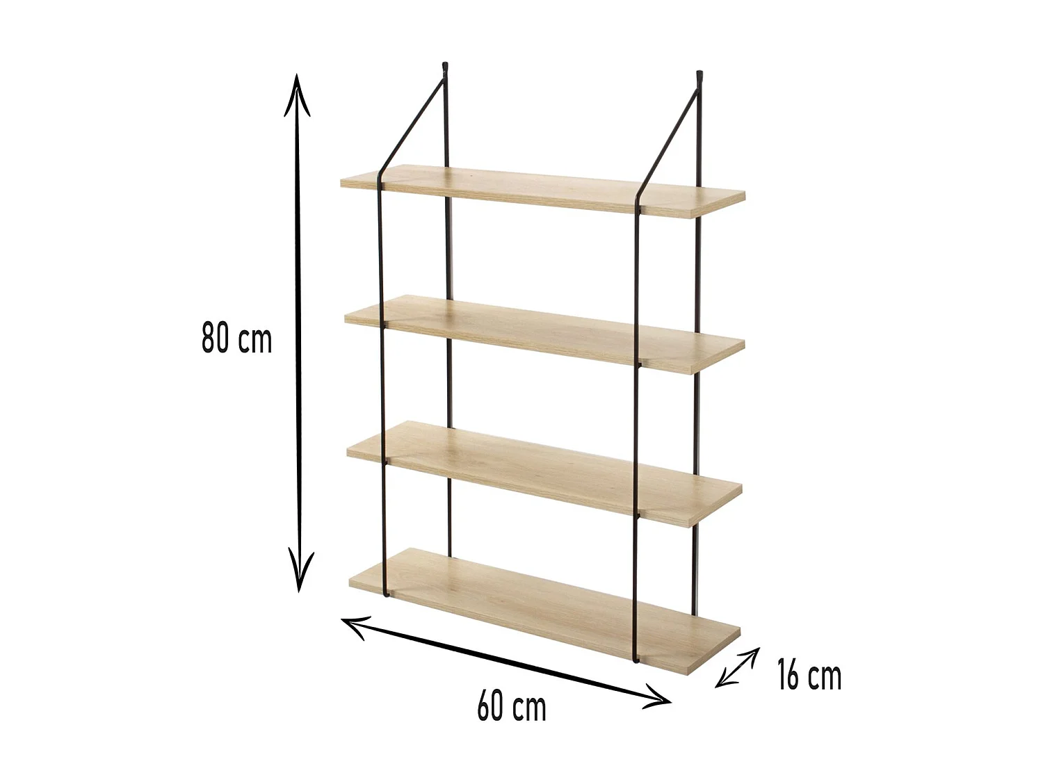 Étagère Murale 4 Niveaux Décor Bois L60 cm