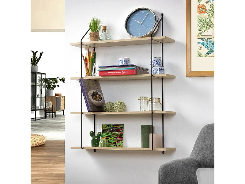 Wandregal mit 4 Regalebenen im Holzdekor L60 cm